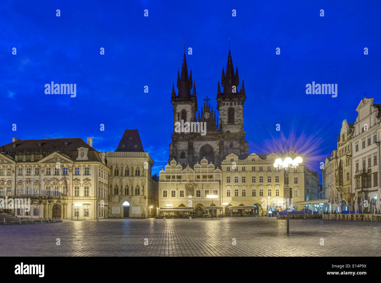 Budapest town square lit up at night, Central Hungary, Hungary Stock Photo