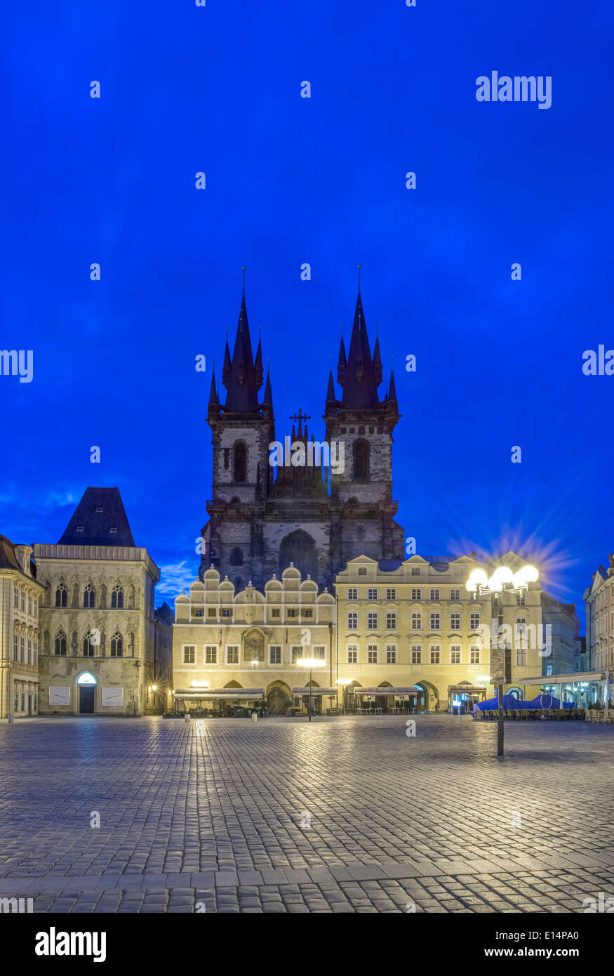 Budapest town square lit up at night, Central Hungary, Hungary Stock Photo