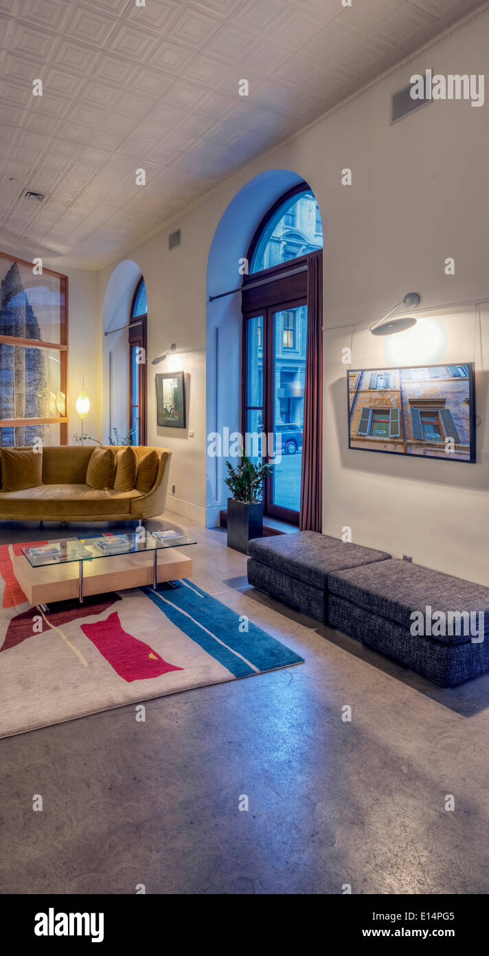 Sofas and tables in modern living room Stock Photo Alamy