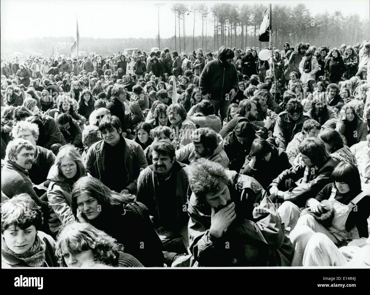 Apr. 18, 2012 - Atomic-power-opponents occupy the area of the atomic-power-plant in Gorleben/West Germany: About 5000 atomic-powerp-opponents of a ll countries of West-Germany occupied at Saturday, may 3rd, 1980 the third auger hole for the planned atomic refuse pit in the salt stone of Gorleben/West Germany. Without intervention of the police and without incidences on the side of the demonstrators. They started to built a kraal on the area of the German Society for Re-Upgrading of Atomic Fuel (DWK. The material for the kraal was given by the population of the area around Gorleben Stock Photo