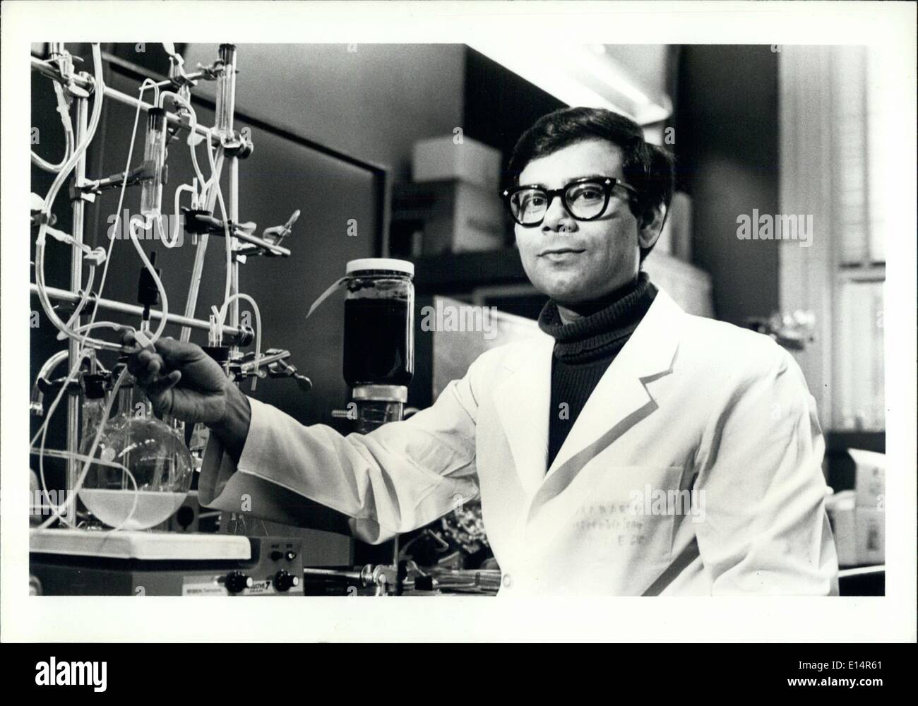 Apr. 18, 2012 - At work in his laboratory is A.M. Chakrabarty, Ph.D., professor of microbiology, College of Medicine, University of Illinois at the Medical Center, Chicago, Illinois. Stock Photo