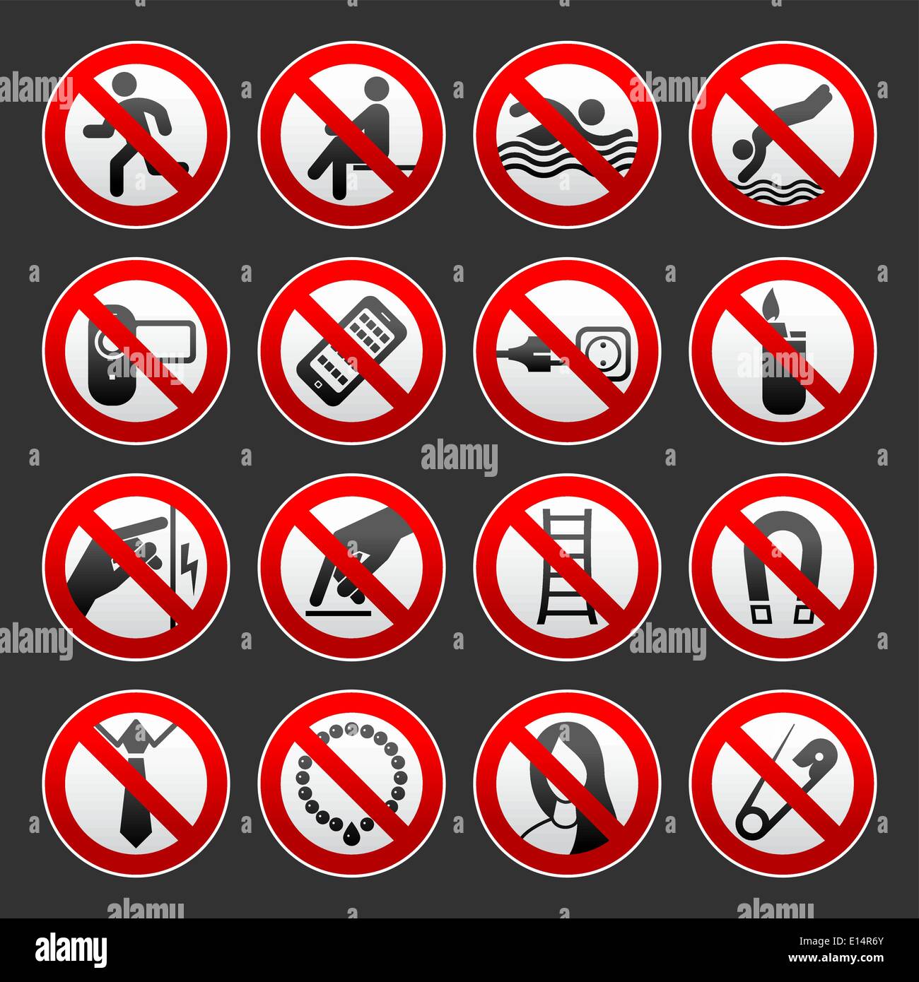 Prohibited signs, gray background, vector Stock Vector
