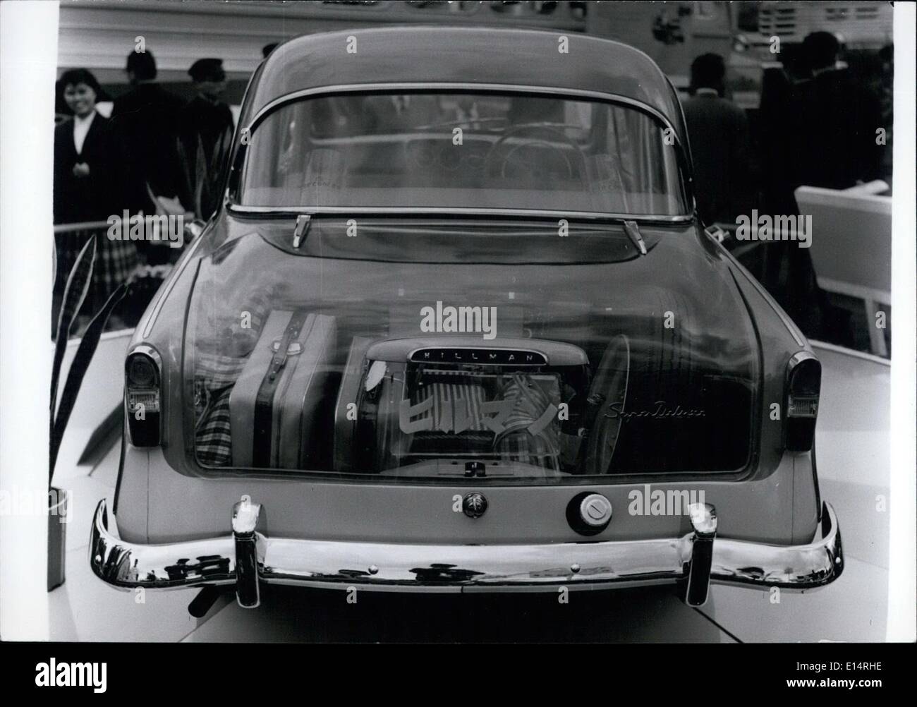 Apr. 18, 2012 - Baggage Capacity Shown by Transparent Boot: A novel method of showing the capacity for baggage storage in the boot of a car, was adopted by the makers of the Japanese manufactured Hellman, who replaced the conventional metal cover by a Plastic cover so that Visitors to Tokyo's Motor Show being held at Koruknen Stadium this week, Scull see inside. Stock Photo