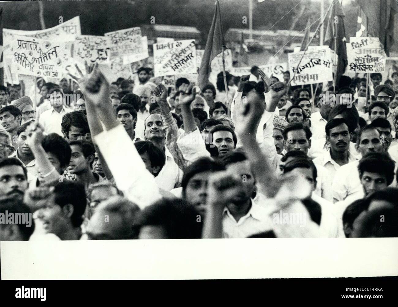 Apr. 18, 2012 - Communist party workers demonstrate as Henry Kissinger and party passes near the Parade ground after his arrival at Palam airport in NewDelhi on Sunday evening October 27th. 1974 Stock Photo