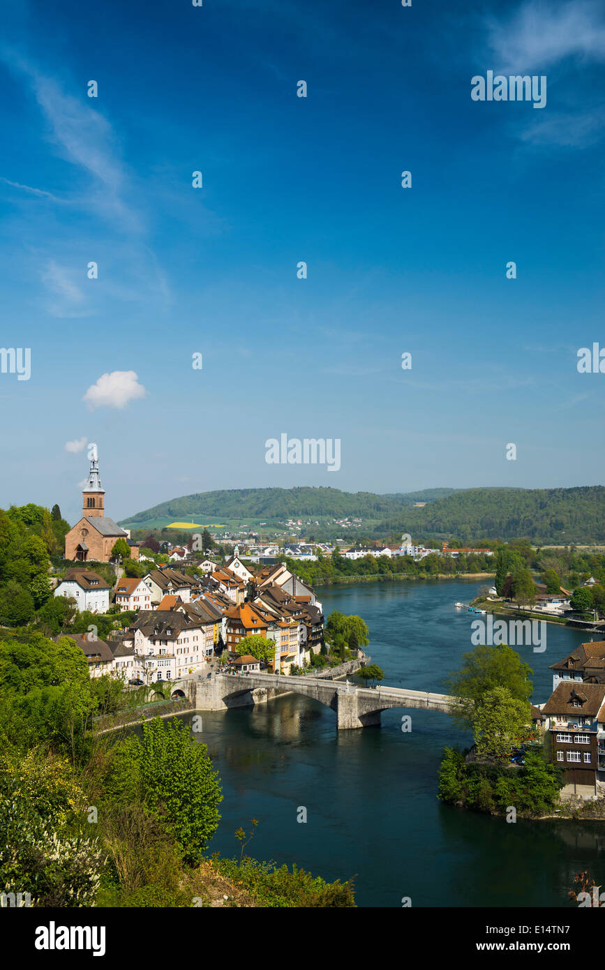 Laufenburg Baden, left, and Laufenburg Switzerland, right, High Rhine, Baden-Württemberg, Germany Stock Photo