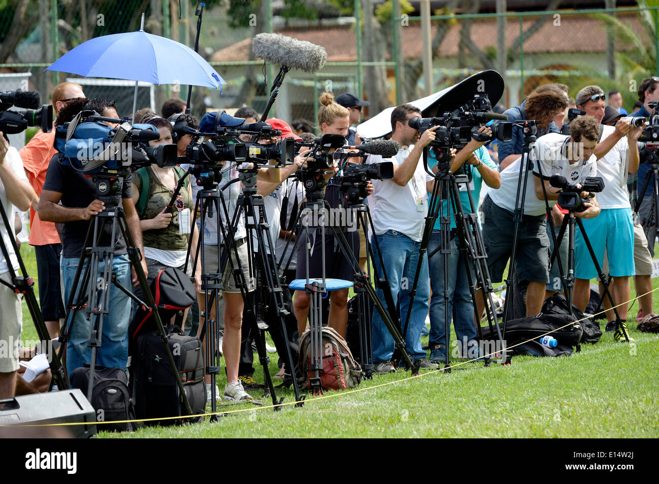 Journalists at the edge of the opening ceremony of the Street Children World Cup 2014, Rio de Janeiro, Brazil Stock Photo