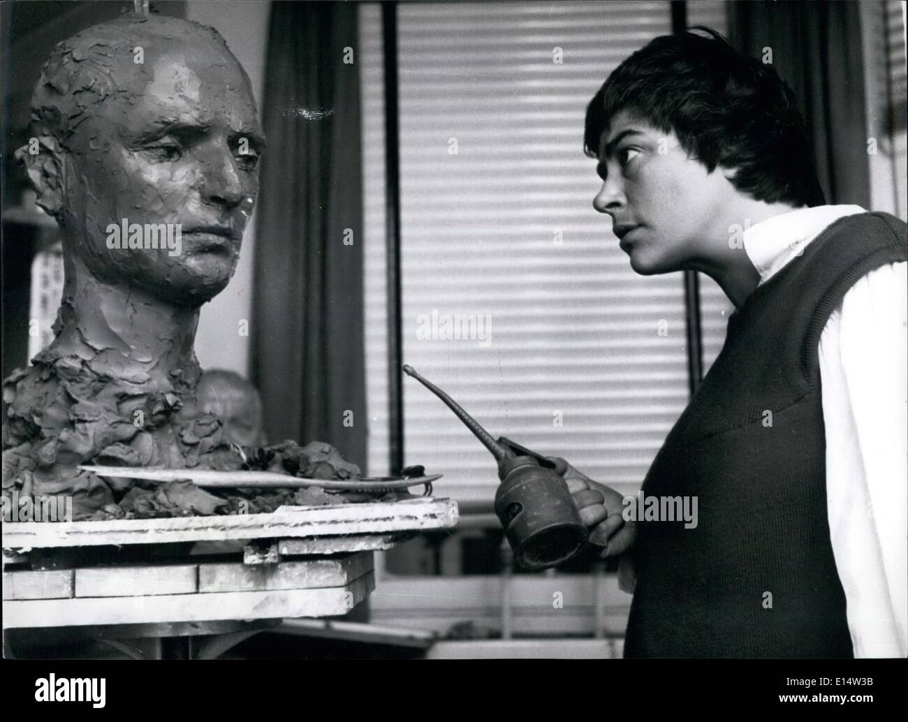 Apr. 18, 2012 - At work Mis Henriquez sprays the bust of the Duke of Bedford to moisten the clay.  Pict Stock Photo
