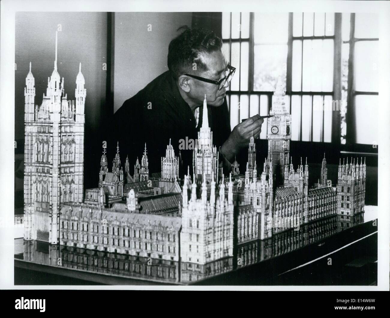 Apr. 18, 2012 - World's Largest-- In Tokyo, Japan, Kiyoshi Yamamoto spent almost a year and a half completing his miniature version of London's Houses of Parliament. There are over 50,000 used match sticks in his replica, which is considered the largest collection in the world to be used for this purpose. Stock Photo