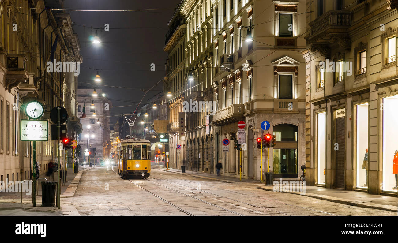 Tram, Via Manzoni, Milan, Lombardy, Italy Stock Photo