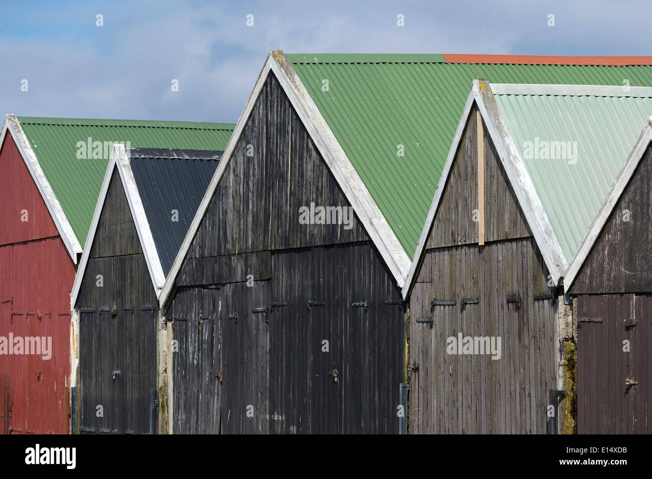 Coloured boathouses, Suðuroy, Faroe Islands, Denmark Stock Photo