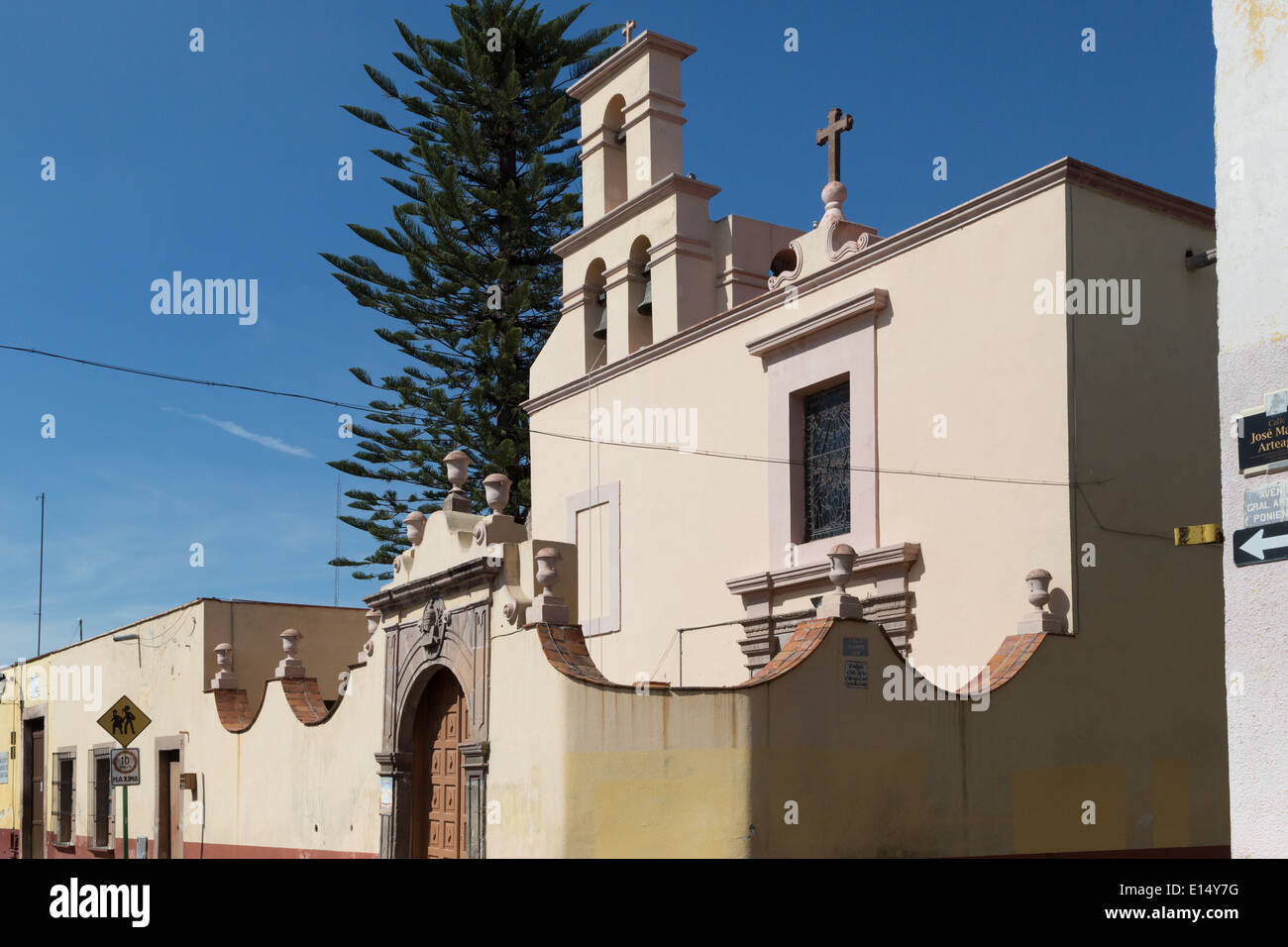 Front facade of Templo del Espiritu Santo, built in 1550 and located in