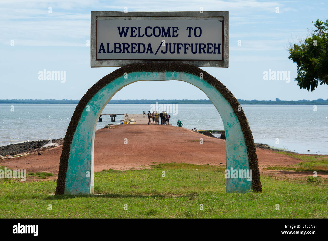 Entrance from the jetty on the Gambia River to the villages Juffureh and Albreda, the Gambia Stock Photo