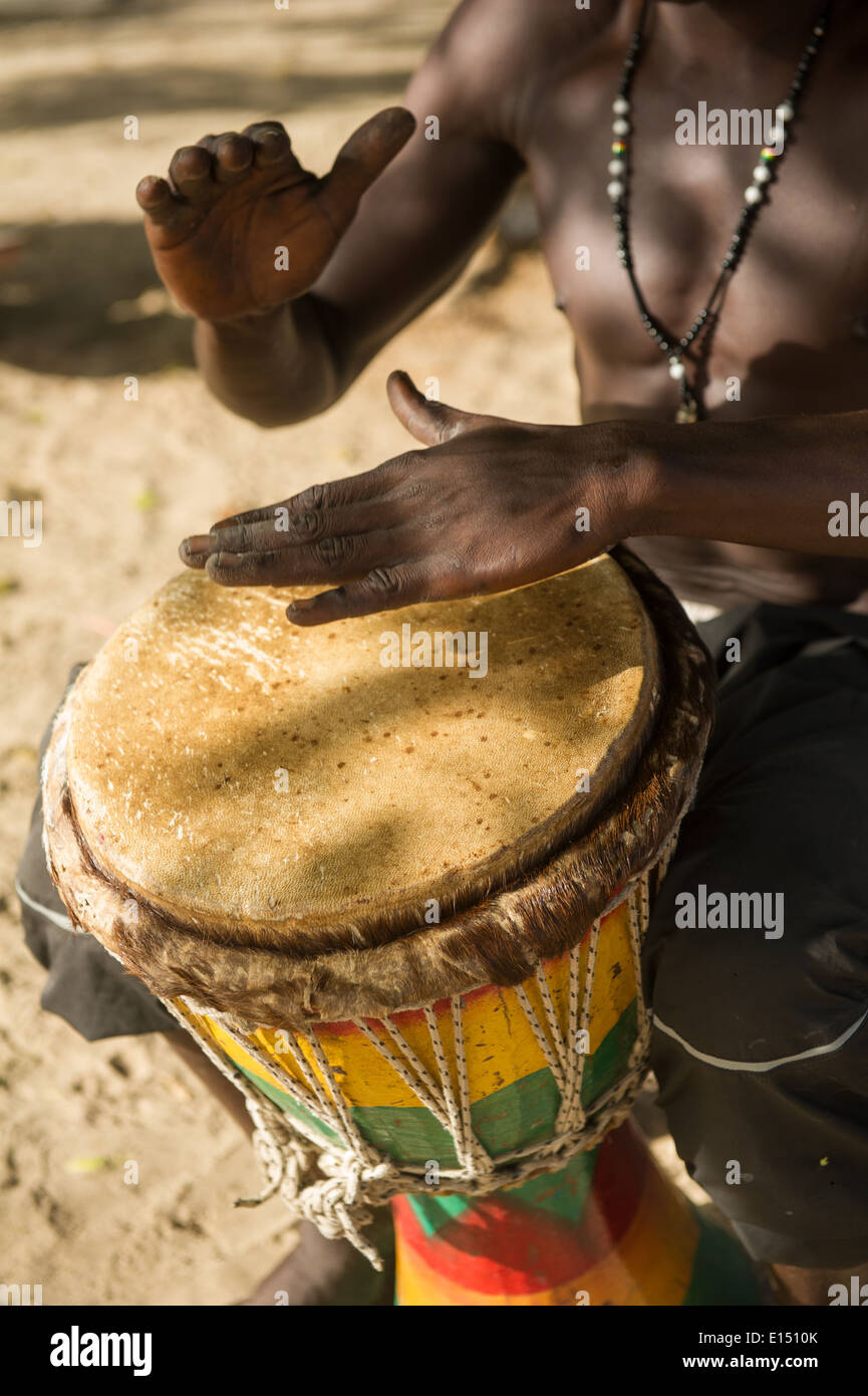 Traditional djembe drummer, Jinack, the Gambia Stock Photo