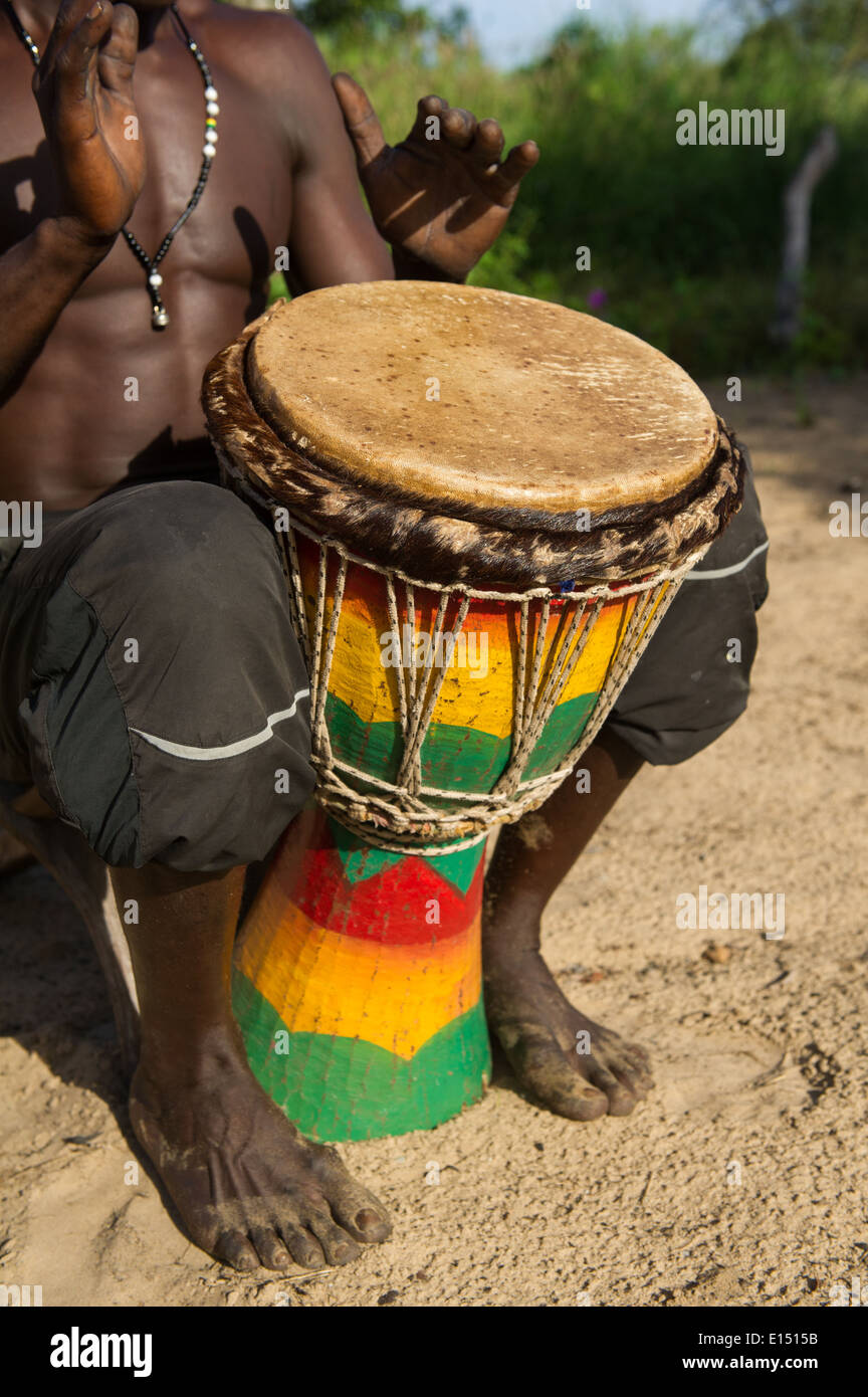 Traditional djembe drummer, Jinack, the Gambia Stock Photo