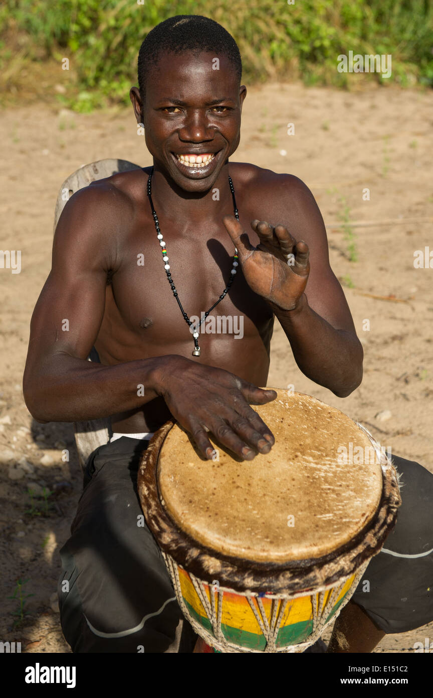 Traditional djembe drummer, Jinack, the Gambia Stock Photo