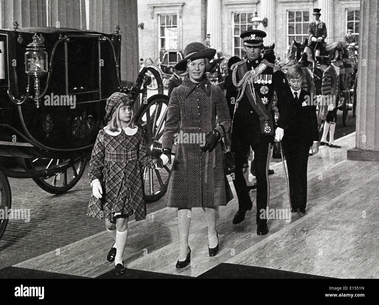 The Duke and Duchess of Kent with daughter Lady Helen Taylor at wedding of Princess Anne 1973 Stock Photo