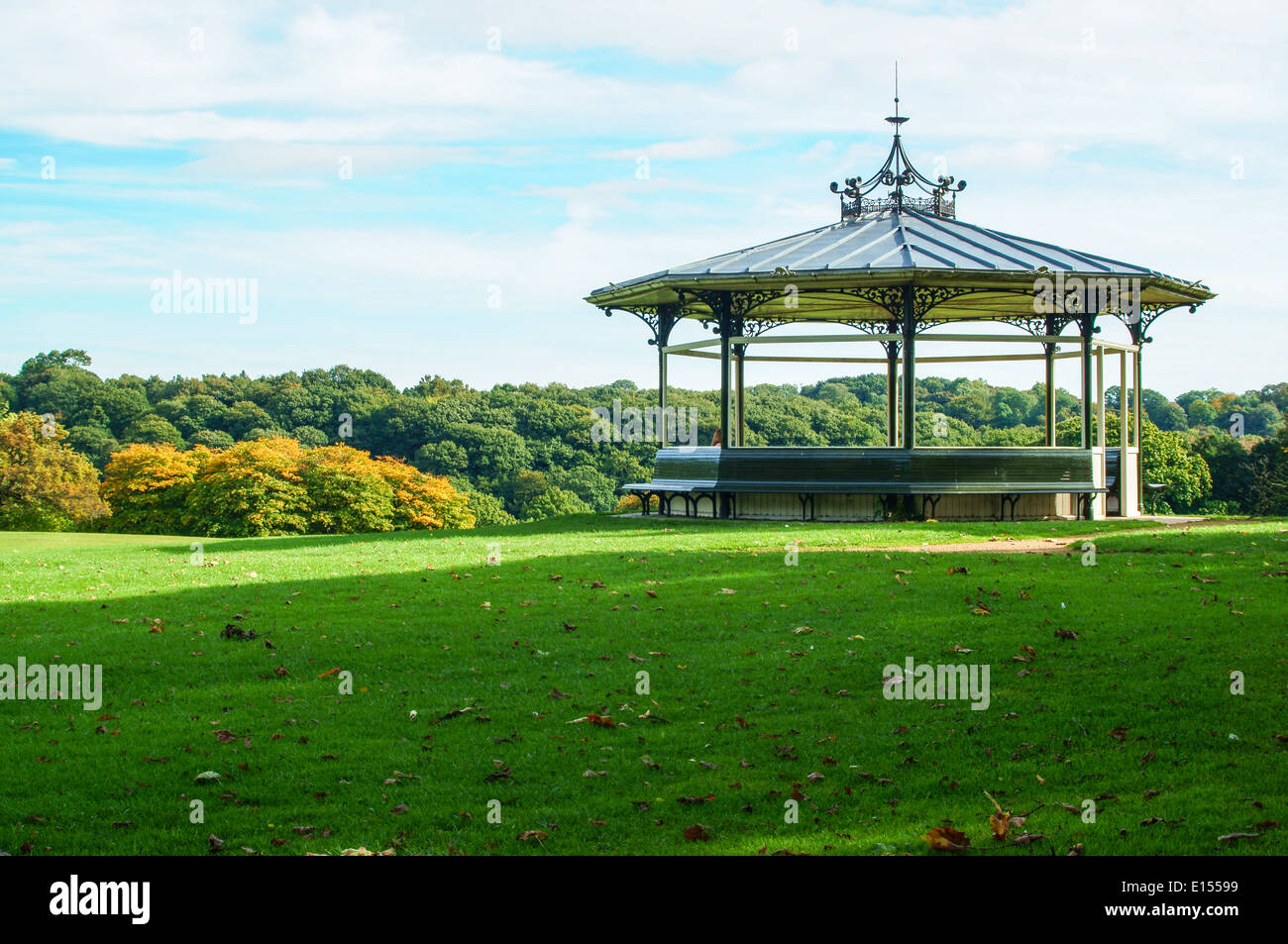 Gazebo overlooking a woodland view in the early autumn Stock Photo - Alamy