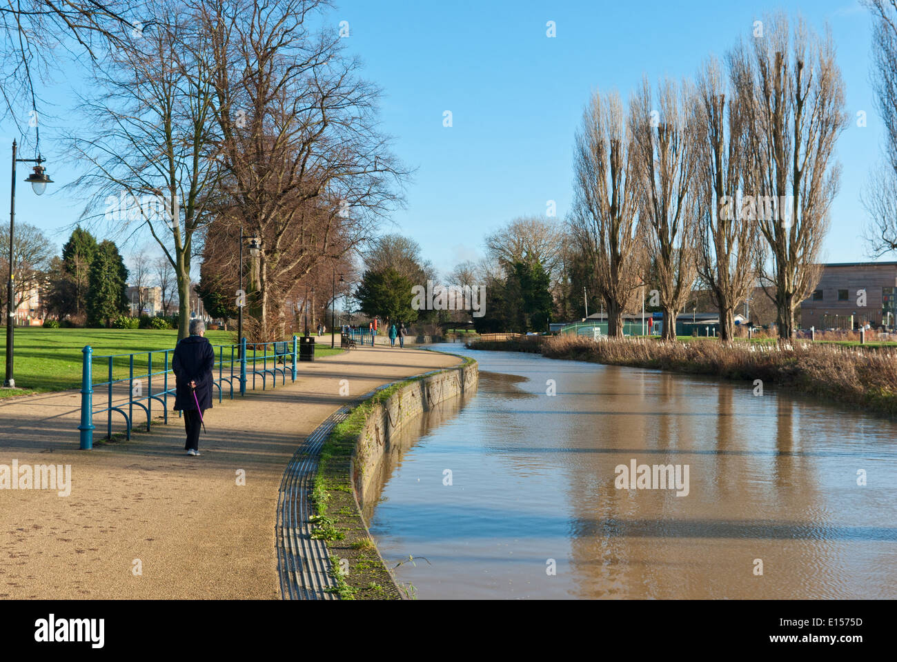 A Winter walk by the River Nene, Becket's Park, Northampton Stock Photo