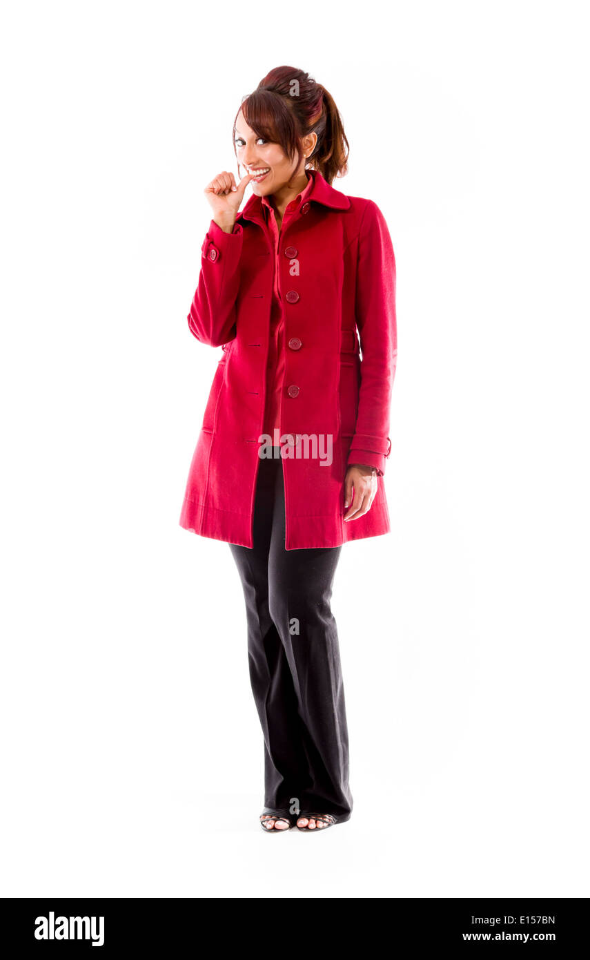 Indian young woman smiling with finger in mouth Stock Photo - Alamy