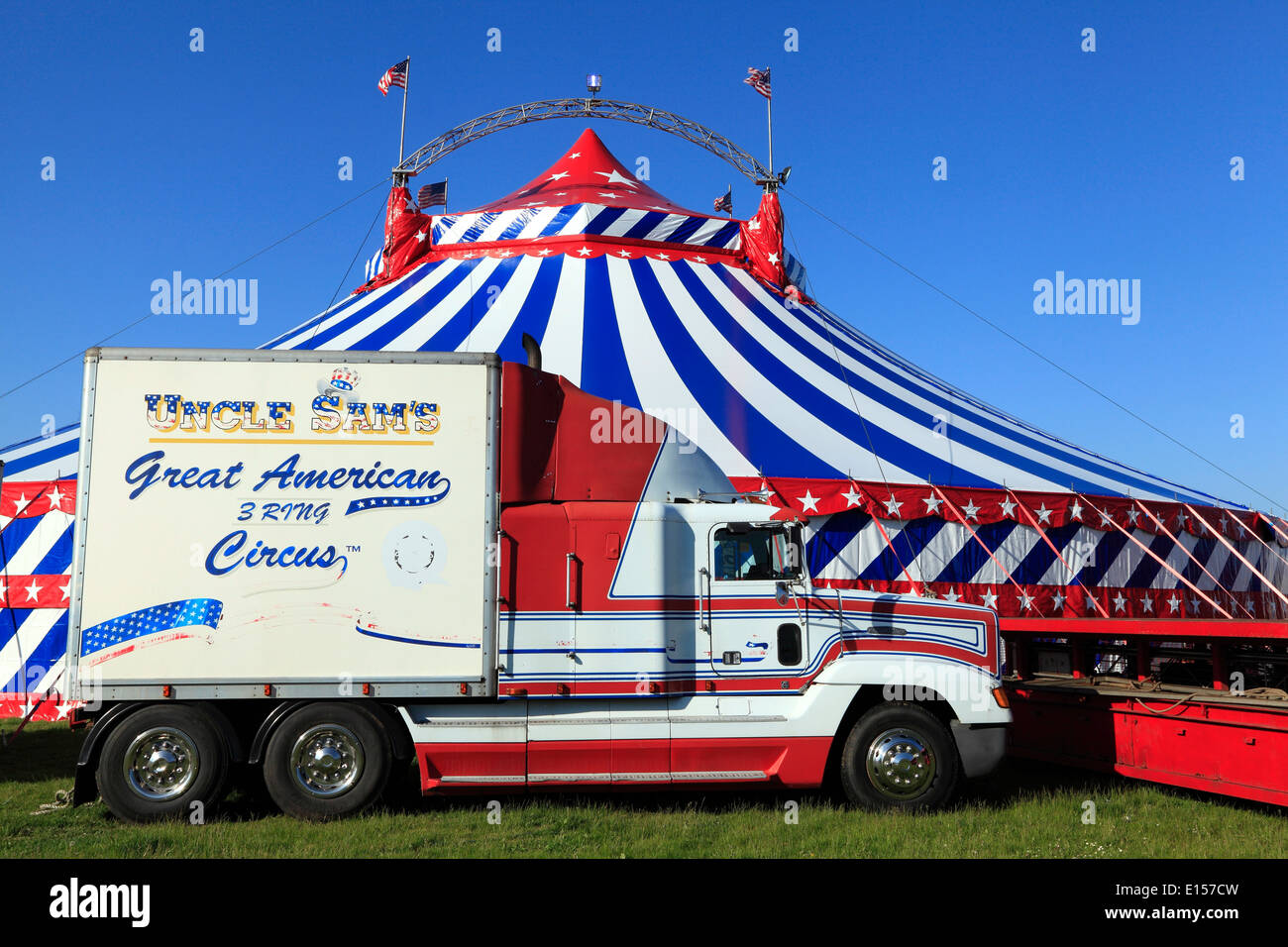 Uncle Sam's American Circus, UK travelling circus shows, Big Top tent, Norfolk, England Stock Photo