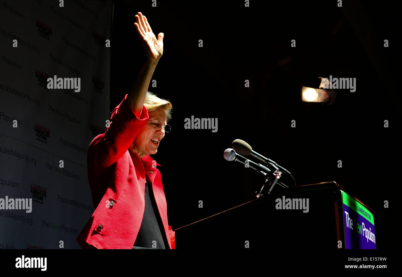 Washington DC, USA. 22nd May, 2014. Sent. ELIZABETH WARREN, (D-Mass) speaks during The New Populism Conference in Washington DC, Thursday. Liberal thinkers addressed strategies around an agenda for change on investment in Jobs, Income equality, increasing Social Security and Wall Street reform. © ZUMA Press, Inc./Alamy Live News Credit:  ZUMA Press, Inc./Alamy Live News Stock Photo