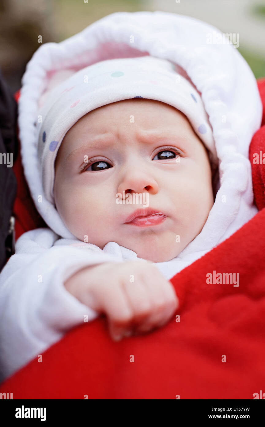 Beautiful sad newborn baby girl Stock Photo