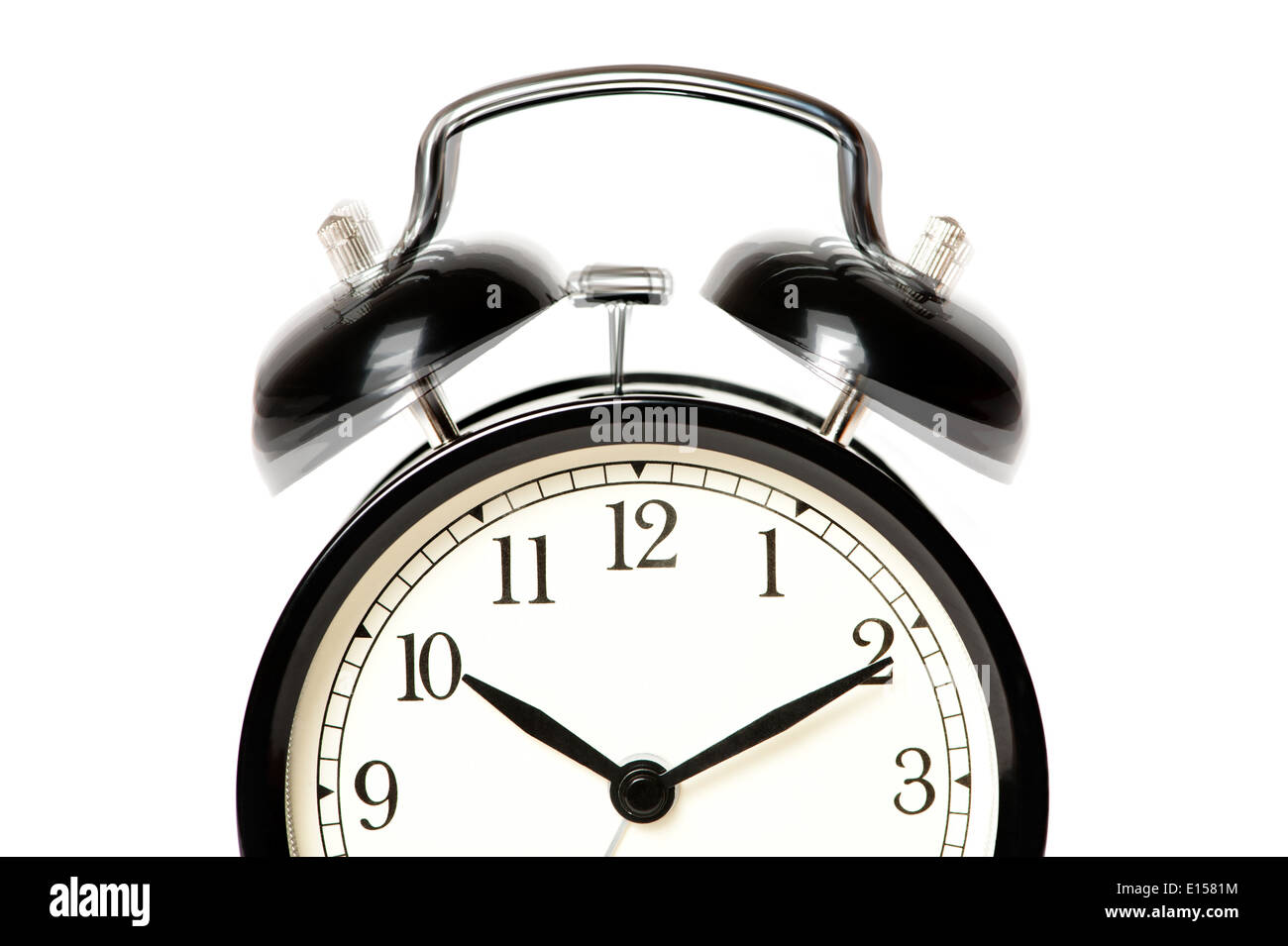 Black alarm clock isolated on white background Stock Photo