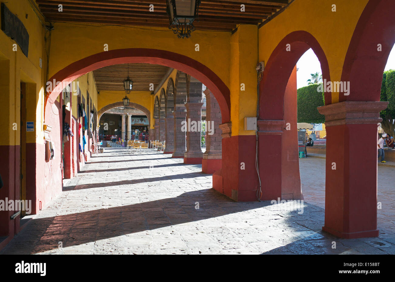 Covered walkway Plaza Principal San Miguel de Allende Mexico Stock Photo
