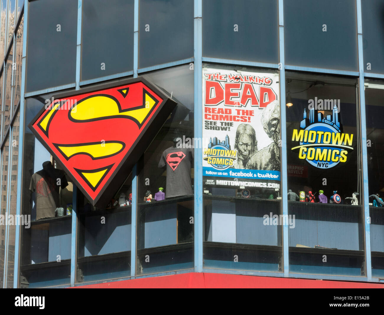 Superman Logo, Midtown Comics Store on Lexington Avenue, NYC Stock Photo