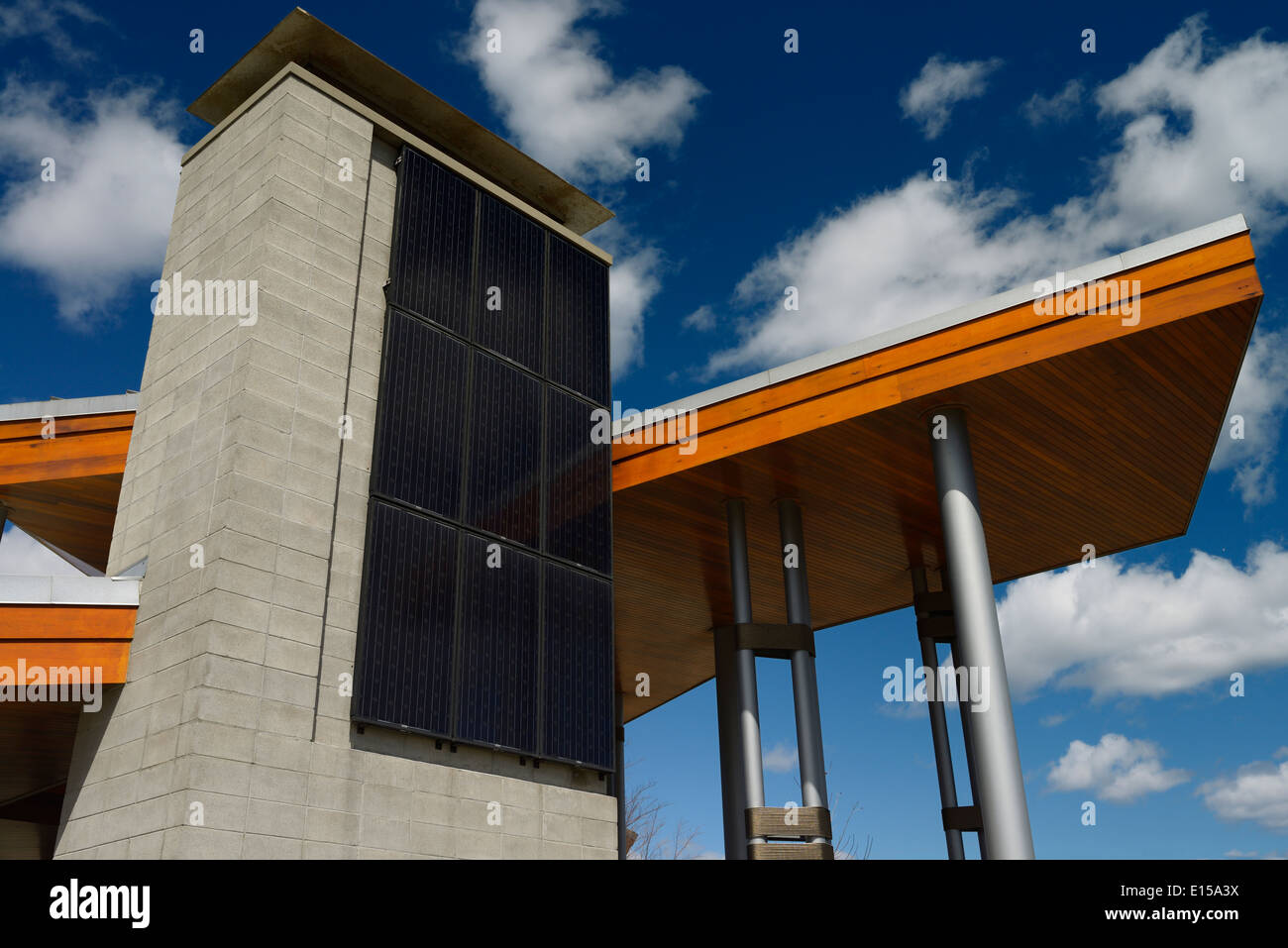 Solar panel at new modern Corktown Common Park Pavilion West Don Lands Toronto Stock Photo
