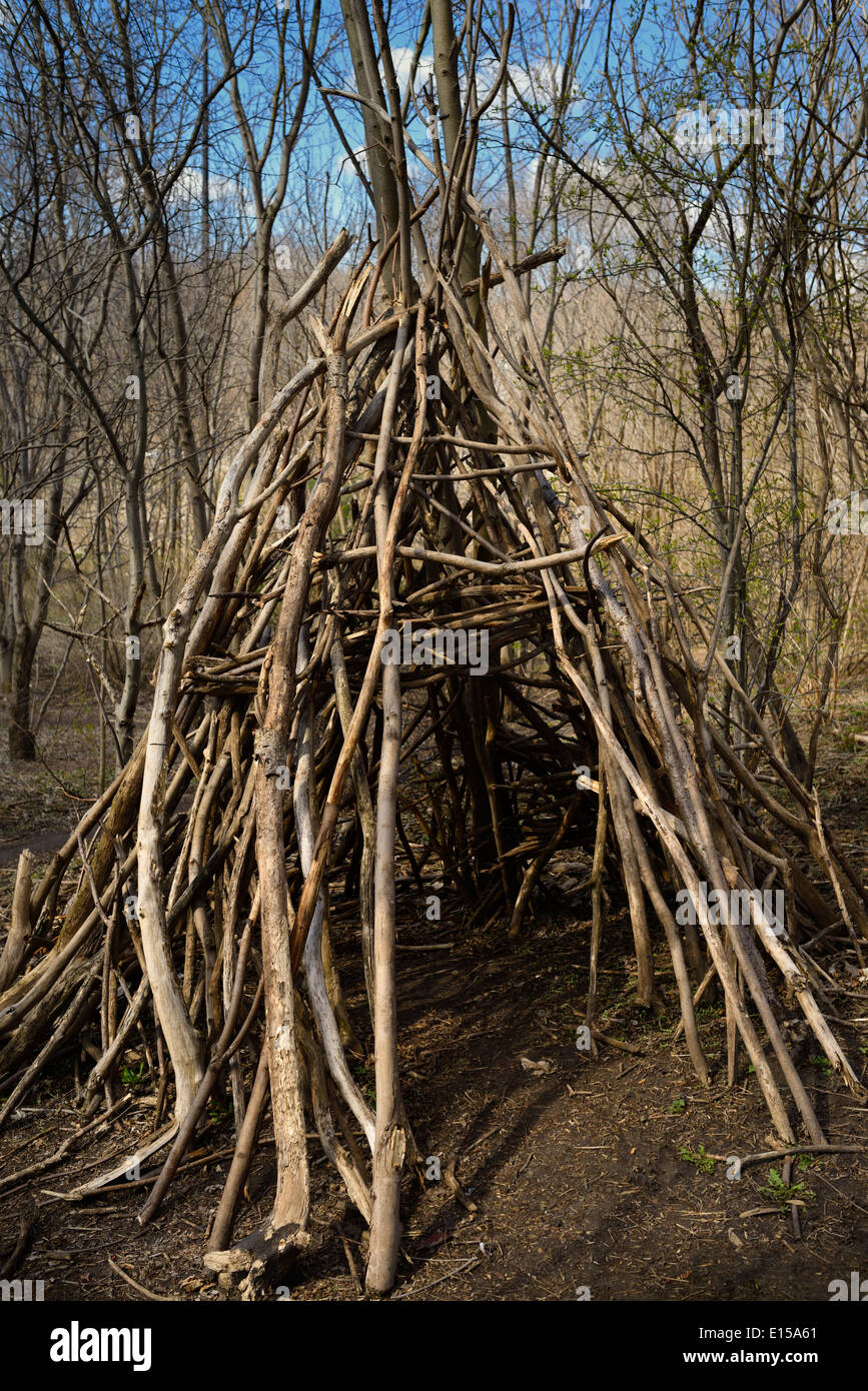 Teepee made of sticks in Spring at Riverdale Park Toronto Stock Photo