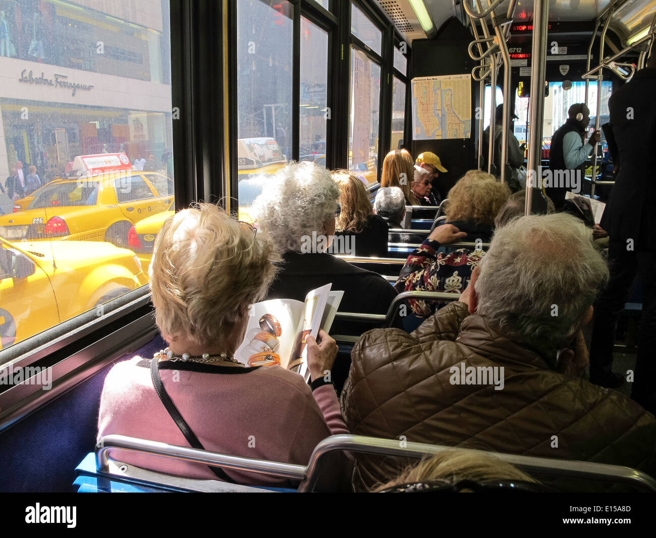 Passengers Aboard  MTA Public Bus, NYC Stock Photo