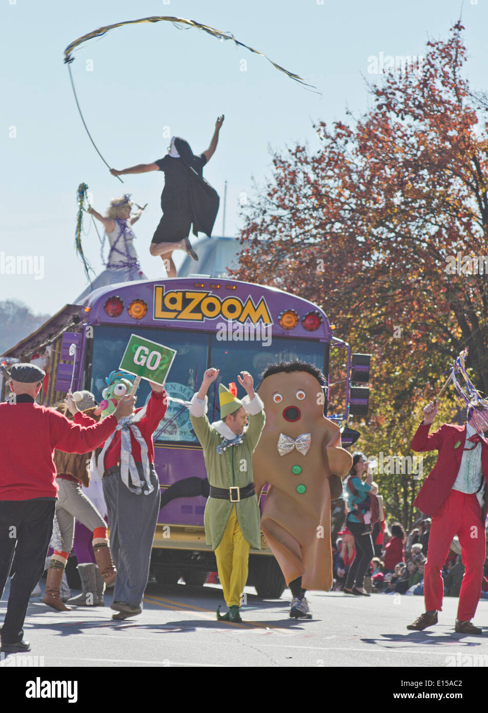 The La Zoom comedy bus with zany characters in the annual Asheville