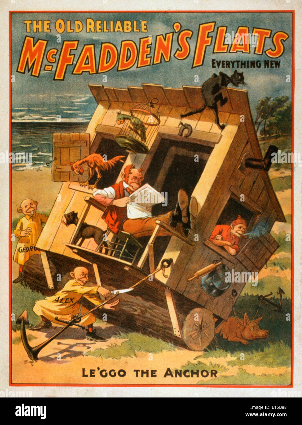 The old reliable McFadden's flats everything new. Poster for play, circa 1902 Stock Photo