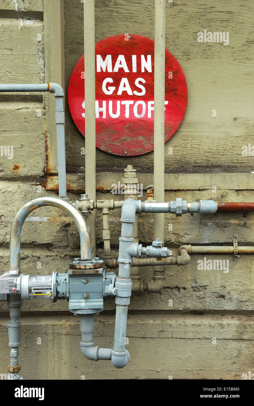 The main gas shutoff on an industrial building in the NW area of Portland Oregon Stock Photo