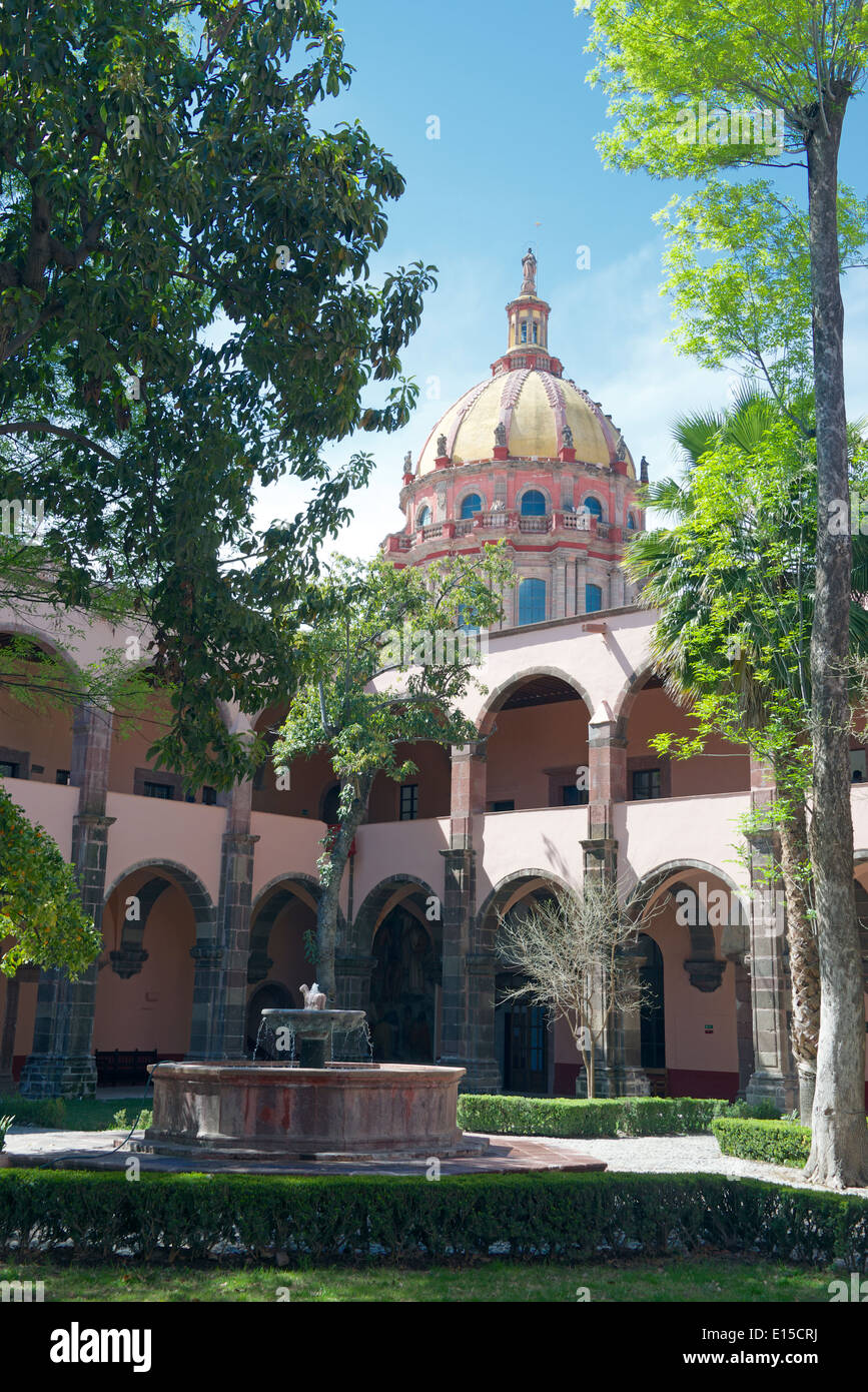 Quadrangle and cloisters with dome of Conception church San Miguel de Allende Mexico Stock Photo
