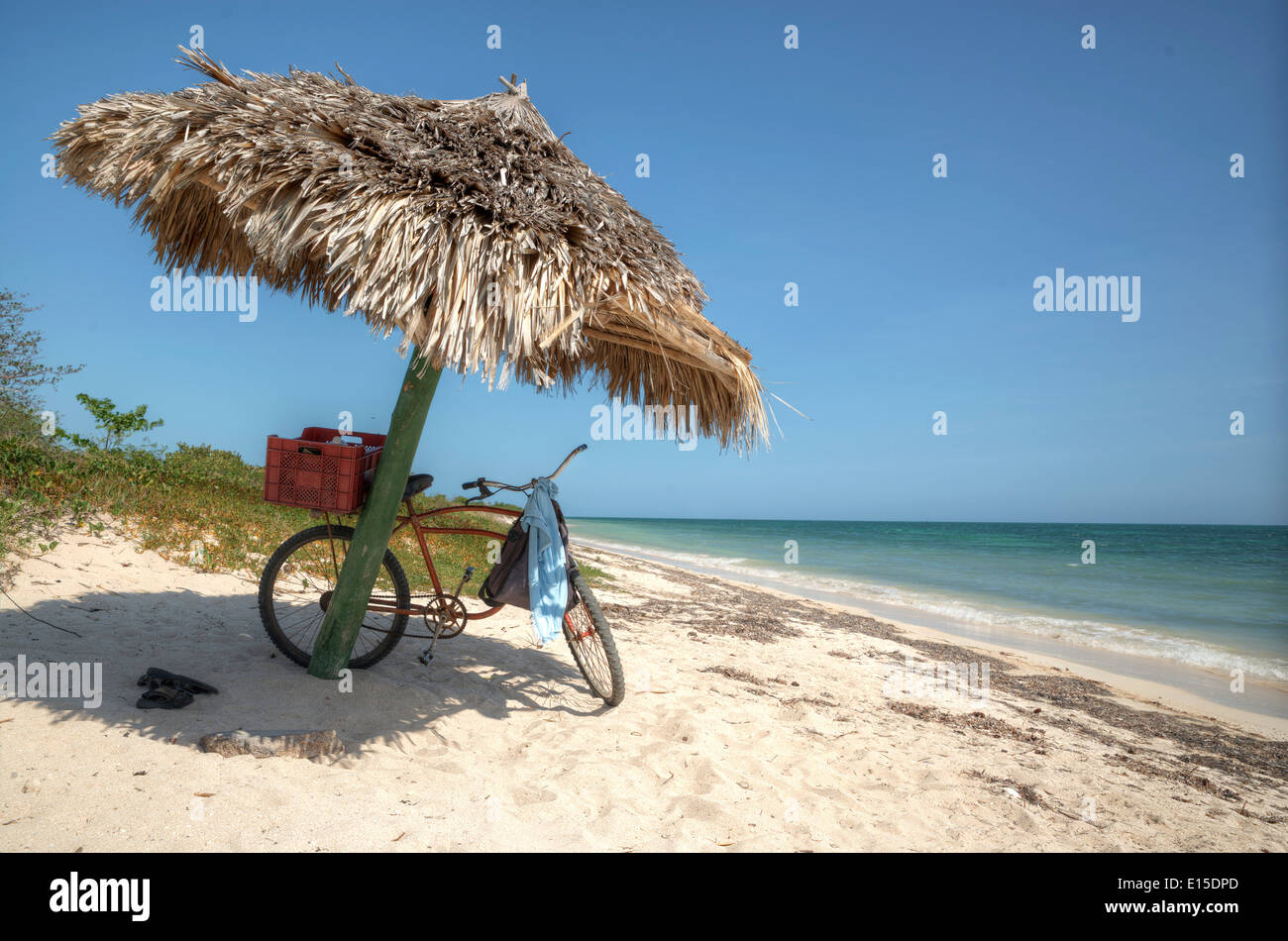 beach umbrella in Varadero, Cuba Stock Photo