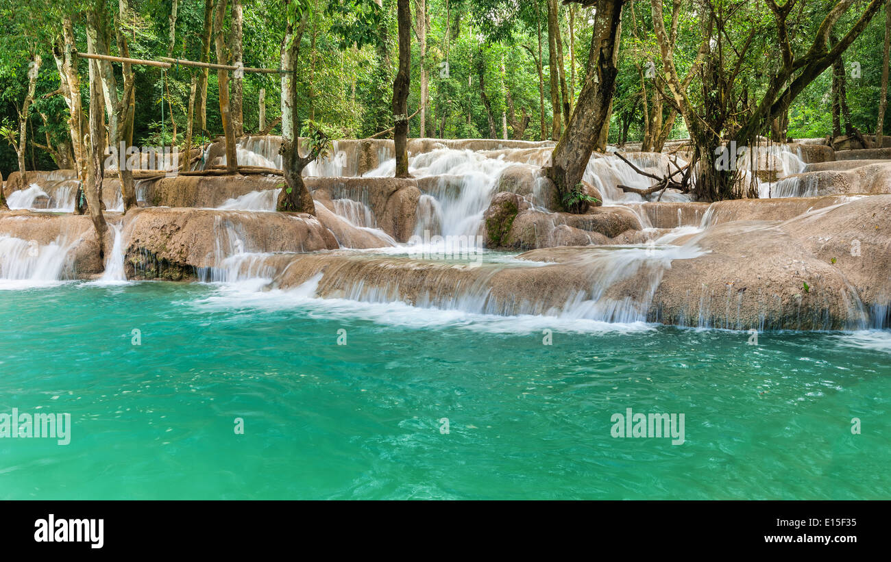 Jangle landscape with amazing turquoise water of Kuang Si cascade