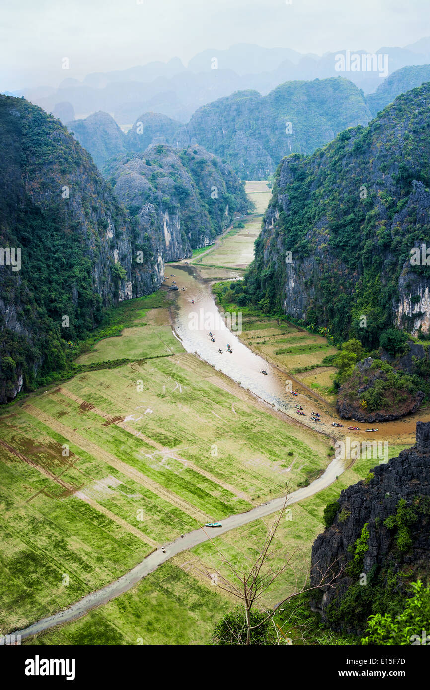 Tam Coc - Bich Dong Rice field and river, NinhBinh, vietnam landscapes Stock Photo