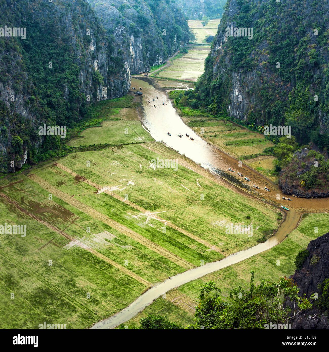 Tam Coc - Bich Dong Rice field and river, NinhBinh, vietnam landscapes Stock Photo