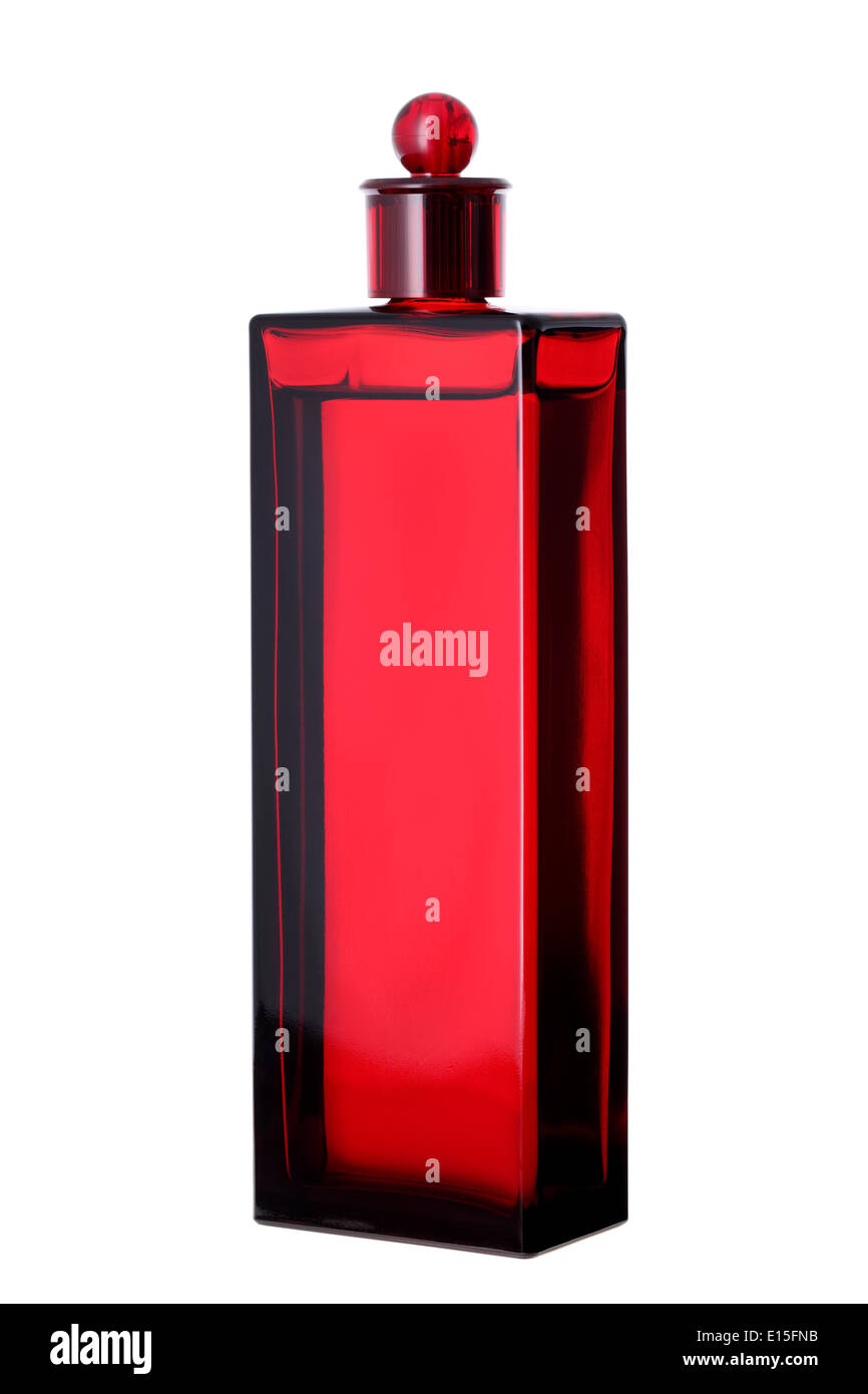 red perfume bottle isolated on white background Stock Photo
