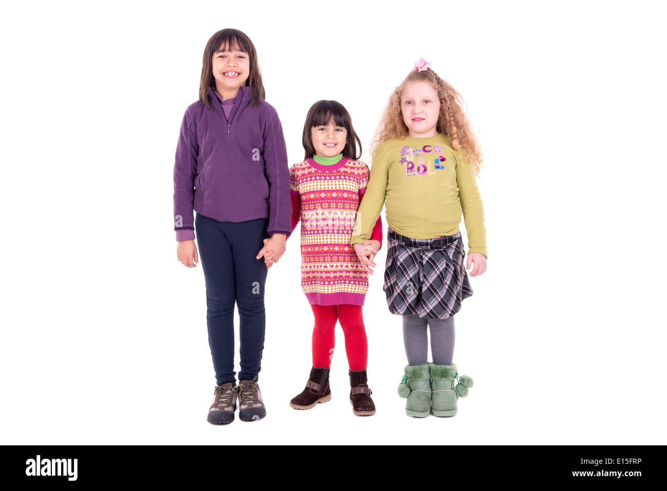 Group of young girls holding hands isolated in white Stock Photo - Alamy