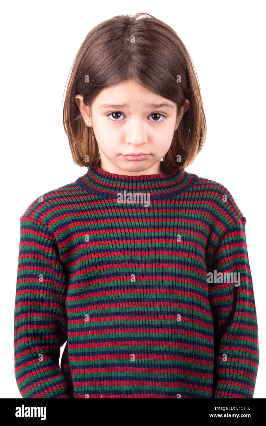 Young girl making sad face isolated in white Stock Photo