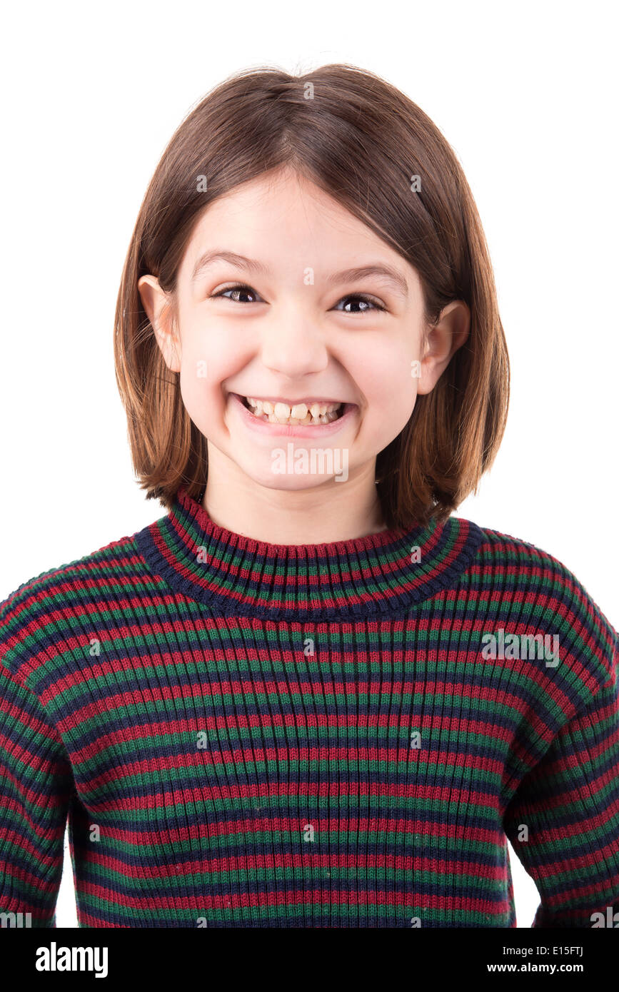 Funny young girl making faces isolated in white Stock Photo Alamy