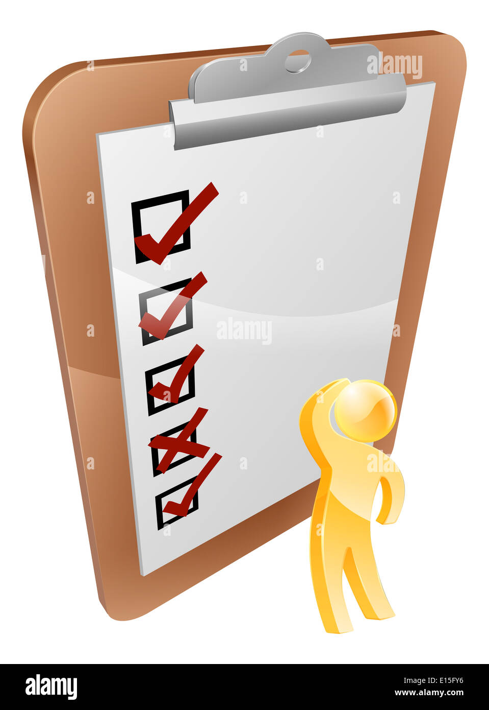 Thinking clipboard person, looking up at a clipboard with test results or  survey thinking about answers or results Stock Photo - Alamy
