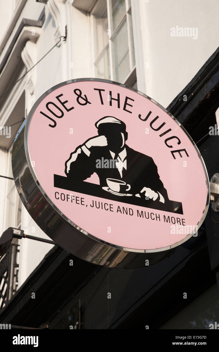 Joe and the Juice Cafe Sign; Kings Road; Chelsea; London; England; UK
