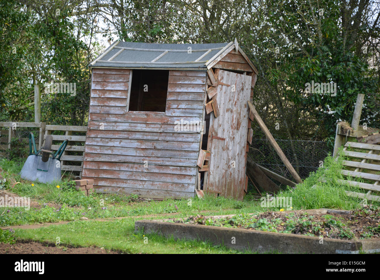 Old shed on allotment, Hook norton, Oxfordshire Stock Photo