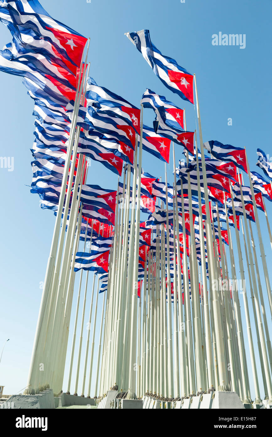 Group of cuban flags in the wind Stock Photo