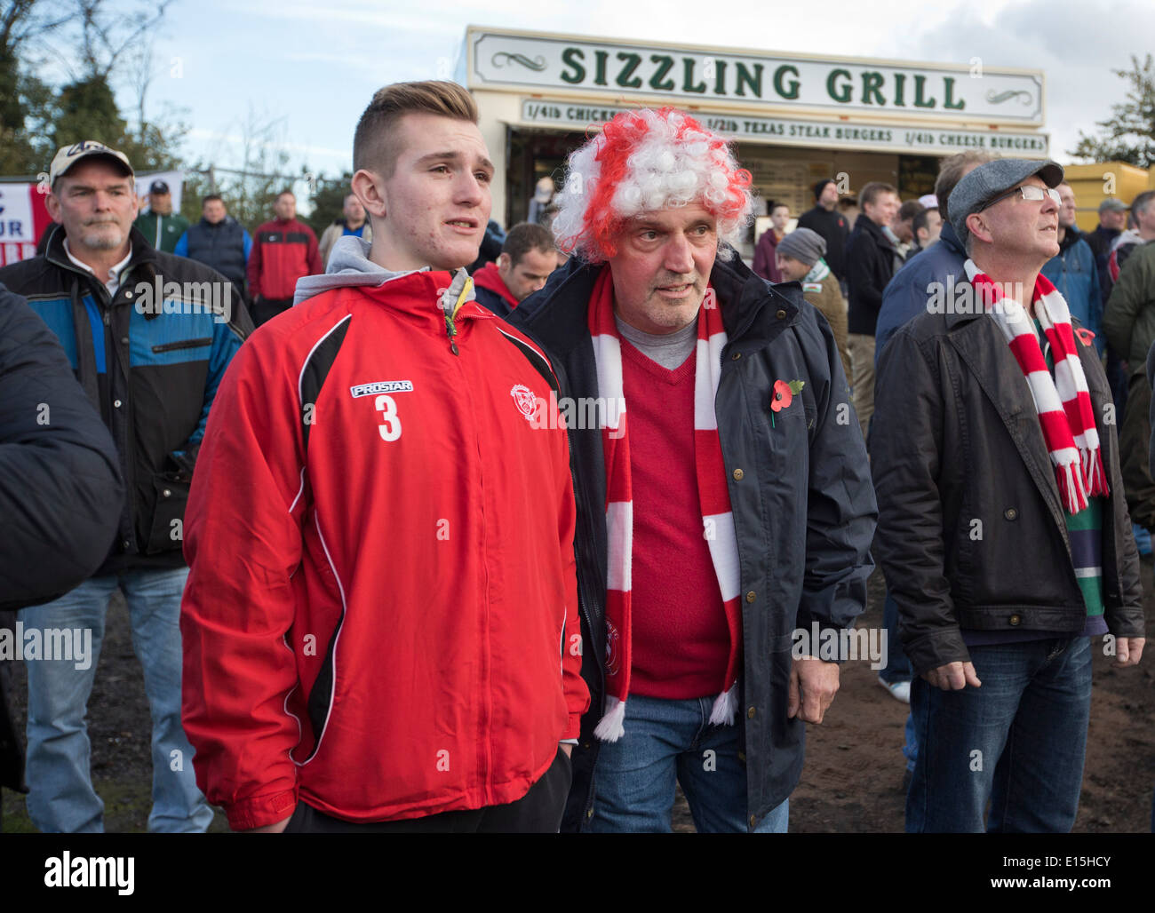 Home fans watching the FA Cup first round match Stourbridge FC's against visitors Biggleswade Town FC. Stock Photo