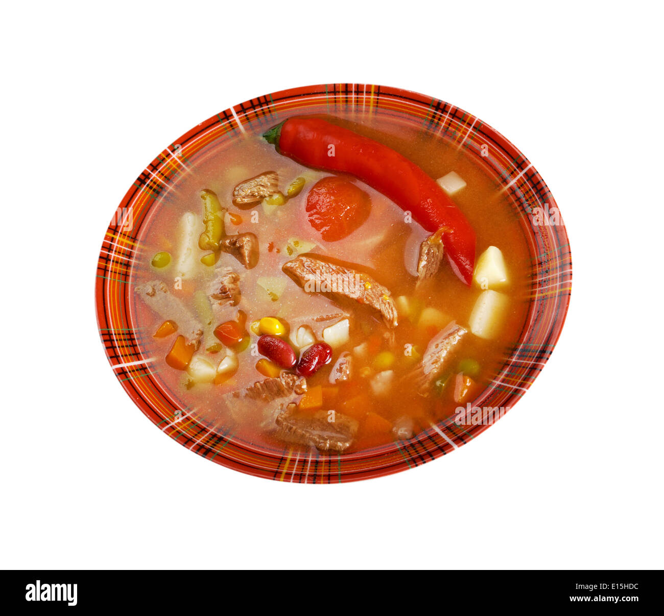 A thick and hearty spicy Mexican soup. (like chili con carne) Stock Photo